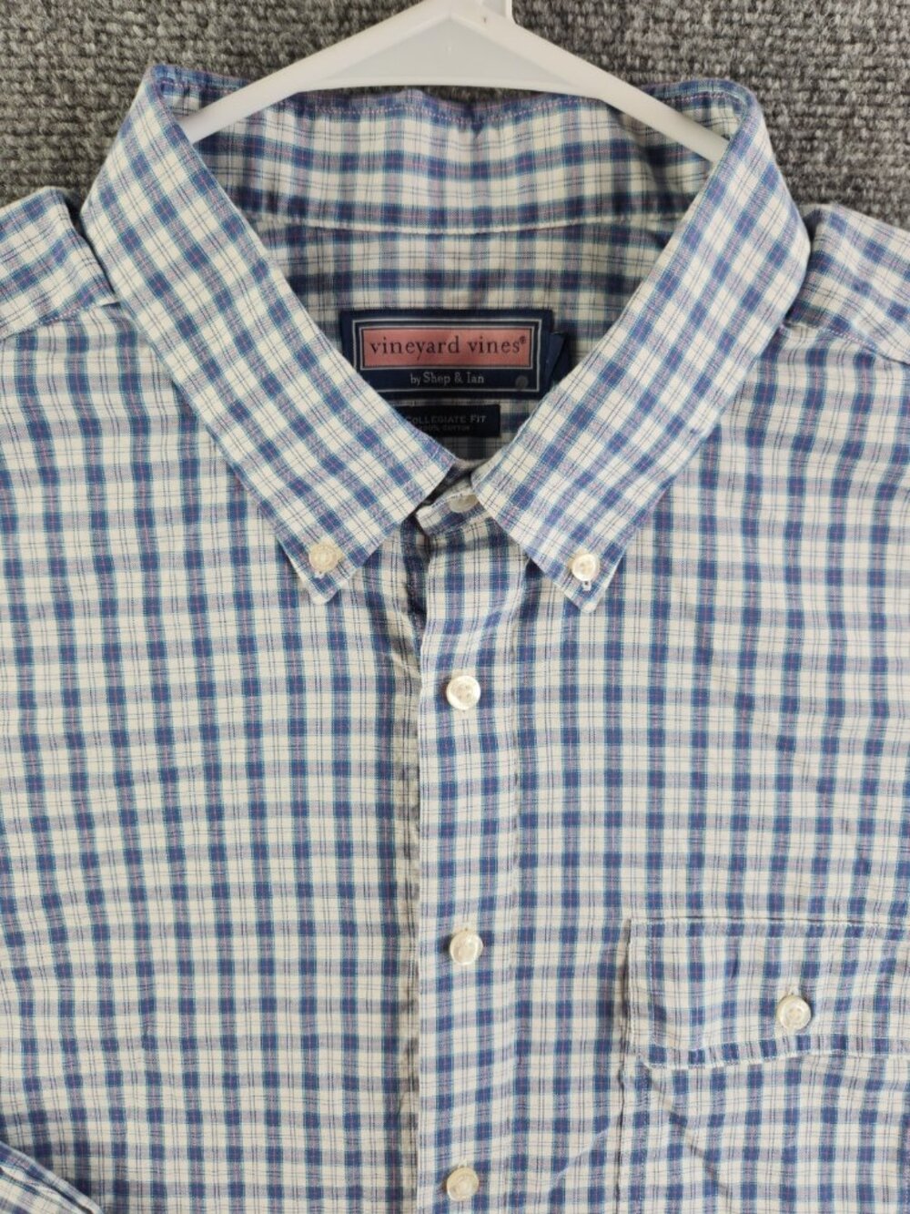 Vineyard Vines Collegiate Fit XXL Blue Pink White Plaid Long Sleeve Button Up